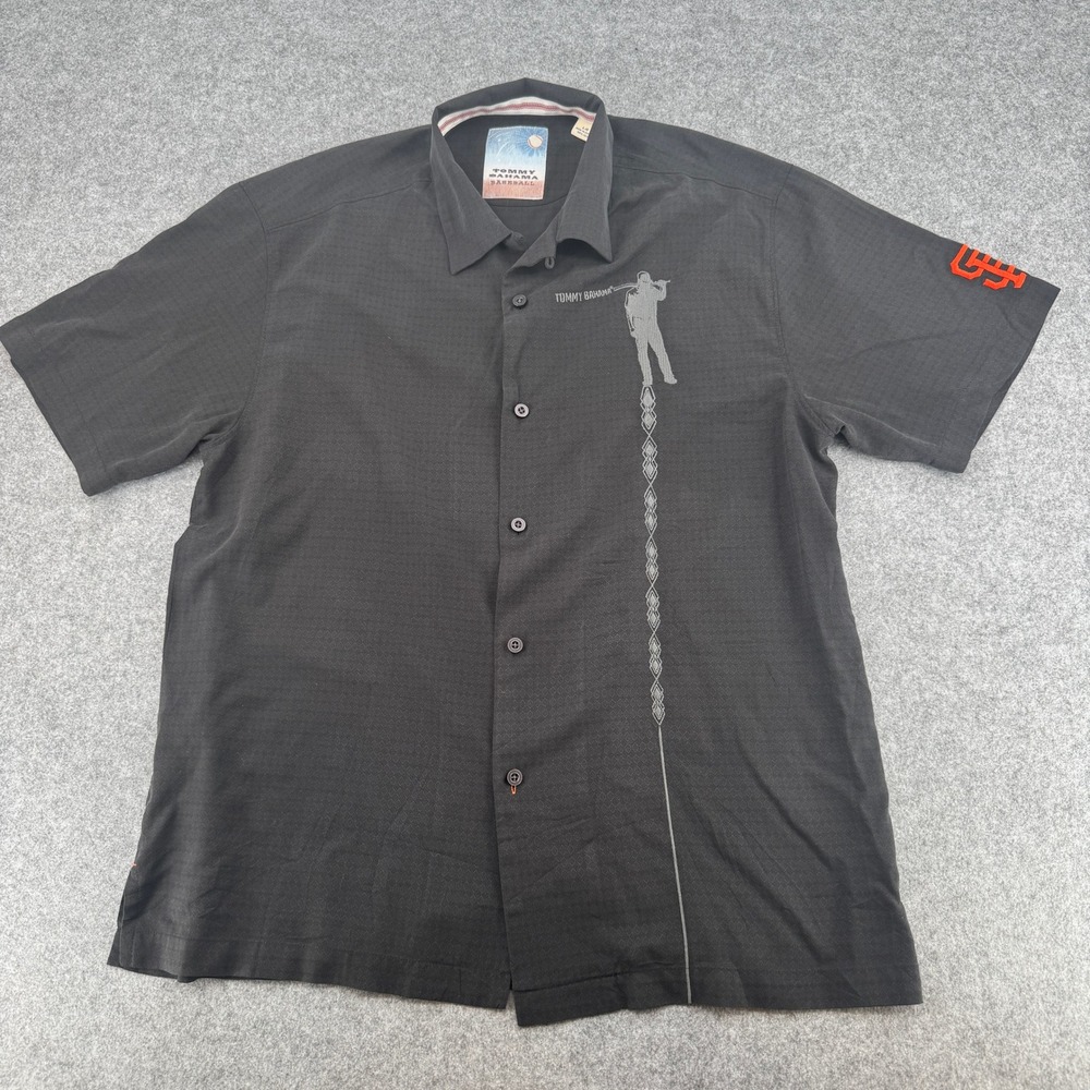 Tommy Bahama San Francisco Giants Baseball Silk Shirt Mens Large Black SF Logo